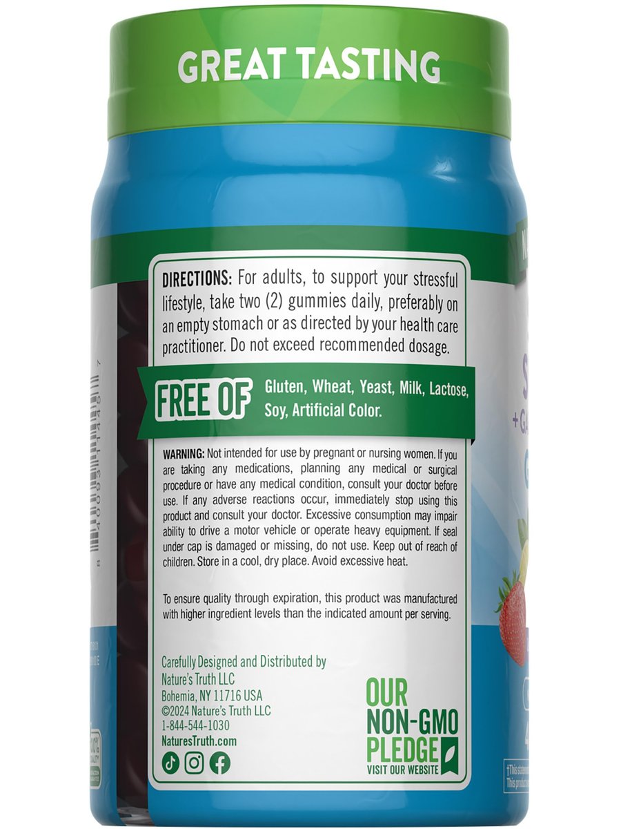 Nature's Truth Stress Relief Gummies for Adults | with Gaba, L Theanine, and Lemon Balm | Lemon Strawberry Flavor | Non-GMO & Gluten Free Supplement - görsel 2