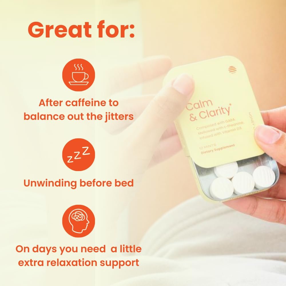 Neuro Calm & Clarity Mints - GABA L-Theanine Stress Supplement with Vitamin D3 - Non-Drowsy, Functional Calming Mints for Mood, Mental Clarity & Cognitive Function - Honey Lemon, 72 ct - görsel 1