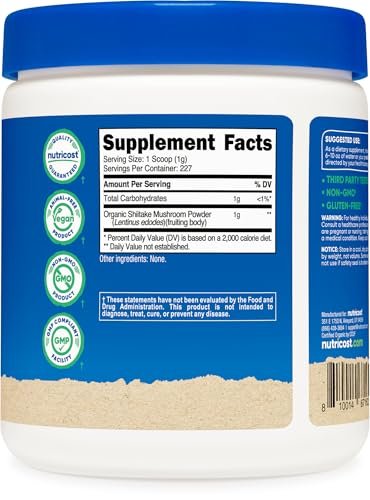 Nutricost Organic Shiitake Mushroom Powder 8oz - 100% Organic Certified, Gluten Free, Non-GMO