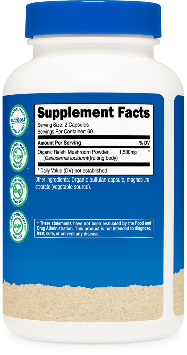 Nutricost Reishi Mushroom Capsules 1500mg, 60 Servings - CCOF Certified Made with Organic Reishi Mushroom, Vegetarian, Gluten Free, 750mg Per Capsule, 120 Capsules - görsel 9