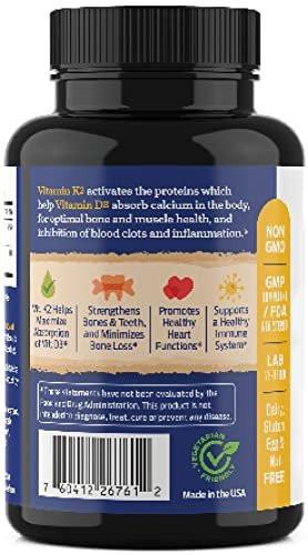 ForestLeaf Vitamin D3 + K2 (MK7) Supplement - MenaQ7 - Calcium and Vitamin D3 5000 IU Max Absorption - Teeth and Bone Strength, Heart Health, Immune System Support - 60 Veggie Capsules