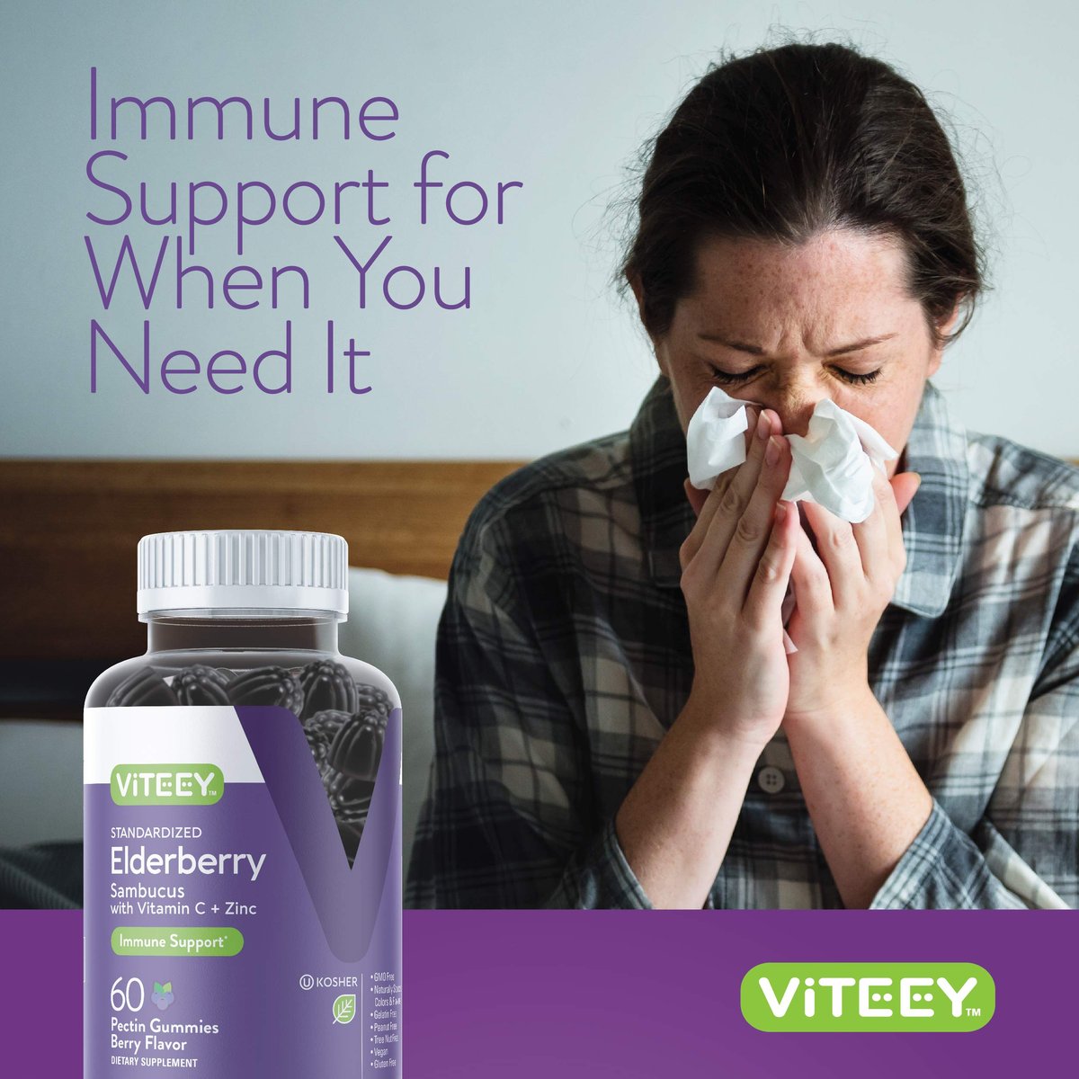 Viteey Sambucus Elderberry Gummies for Adults – Elderberry Vitamin C and Zinc Immunity Gummies - Vegan, Gluten-Free – 120 Count - görsel 11