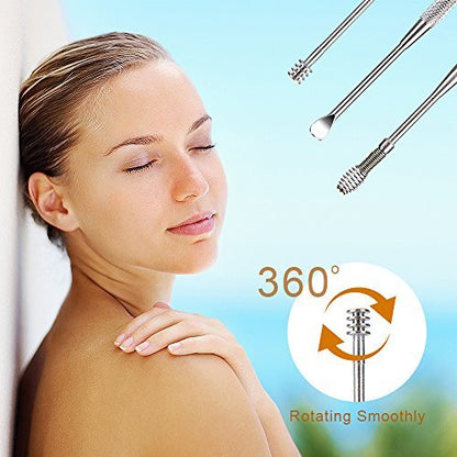 7 Pcs Ear Pick Earwax Removal Kit, BetyBedy Ear Cleansing Tool Set, Ear Curette Ear Wax Remover Tool with Cleaning Brush and Storage Box, Silver
