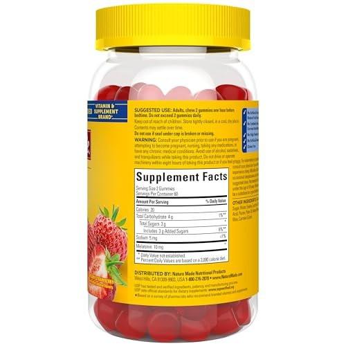Nature Made Melatonin 10 mg per serving Gummies, Sleep Gummies for Adults Maximum Strength Dosage, 100% Drug Free Sleep Aid, 120 Count, 60 Day Supply - görsel 14