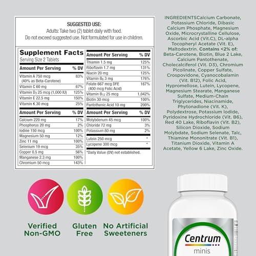 Centrum Minis Silver Multivitamin for Adults 50 Plus, Multimineral Supplement, Vitamin D3, B-Vitamins, Gluten Free, Non-GMO Ingredients, Supports Memory and Cognition in Older Adults – 320 Count - görsel 2