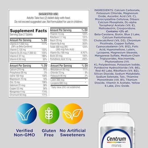 Centrum Minis Silver Multivitamin for Men 50 Plus, Multivitamin/Multimineral Supplement, Vitamin D3, B-Vitamins and Zinc, Non-GMO Ingredients, Supports Memory and Cognition in Older Adults - 280 Ct - görsel 1