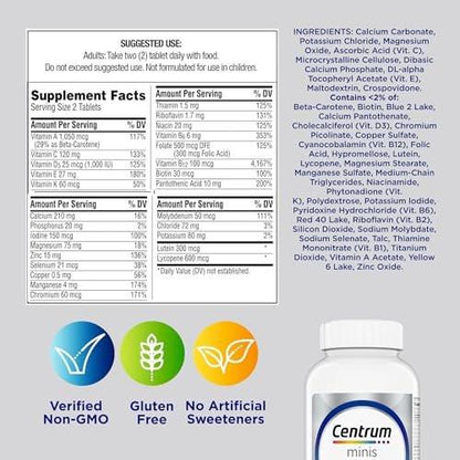 Centrum Minis Silver Multivitamin for Men 50 Plus, Multivitamin/Multimineral Supplement, Vitamin D3, B-Vitamins and Zinc, Non-GMO Ingredients, Supports Memory and Cognition in Older Adults - 280 Ct