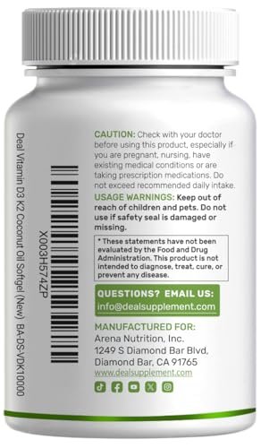 DEAL SUPPLEMENT Vitamin D3 10,000 IU + K2 MK7 200mcg Softgels, 250 Count | 2-in-1 Complex with Virgin Coconut Oil | Easy to Swallow - görsel 15