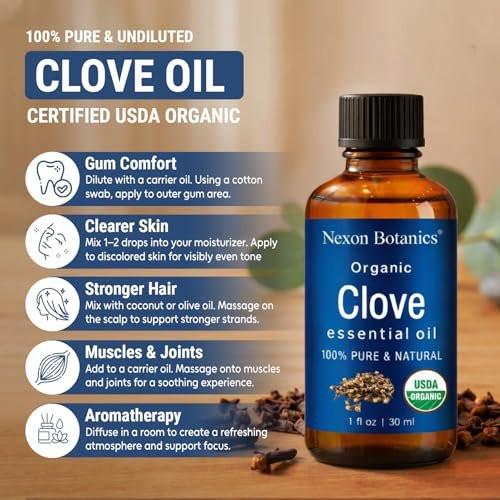 Organic Clove Essential Oil 30 ml - Pure, Natural, Undiluted for Toothache, Sore Muscles, Skin & Hair Care - Soothing Clove Bud Essential Oil - Nexon Botanics - görsel 5