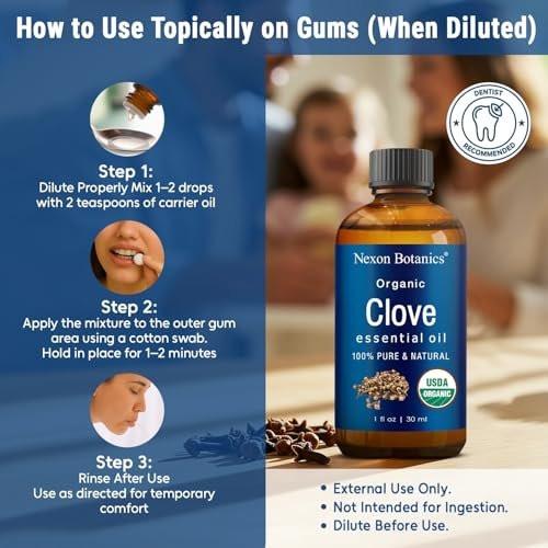 Organic Clove Essential Oil 30 ml - Pure, Natural, Undiluted for Toothache, Sore Muscles, Skin & Hair Care - Soothing Clove Bud Essential Oil - Nexon Botanics - görsel 11