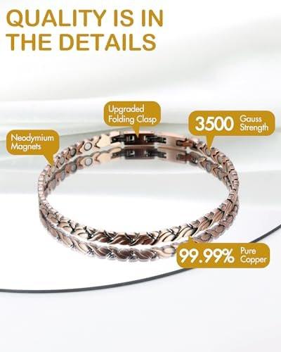Feraco Copper Ankle Bracelet for Women, 99.99% Pure Copper Magnetic Anklet with 3500 Gauss Neodymium Magnet, Adjustable Jewelry (Fishtail) - görsel 3