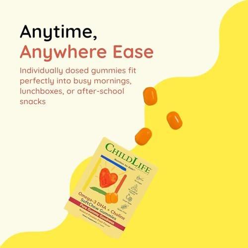 ChildLife Essentials Omega-3 DHA + Choline SoftChew Gummies Supplement for Kids - Omega 3 DHA Gummies with Choline, Fish Oil for Babies, Toddlers & Children - Natural Passion Fruit Flavor, 27 Tablets - görsel 10