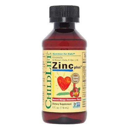 ChildLife Essentials Liquid Zinc Plus for Kids & Toddler - Liquid Supplement, Zinc Gluconate & Copper for Immune Support, Essential Minerals - Mango Strawberry, 4 Fl Oz (Pack of 1)