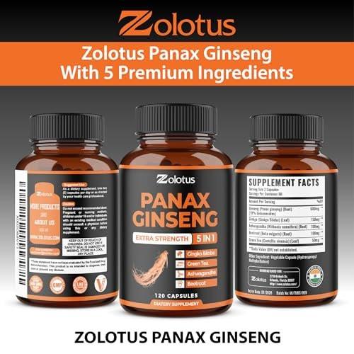 Zolotus Korean Red Panax Ginseng + Ginkgo Biloba, Ashwagandha, Beetroot, Green Tea - 120 Capsules for 2 Month Supply - görsel 10