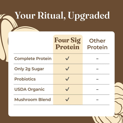 Four Sigmatic Organic Plant-Based Protein Powder | Clean Vegan Protein Elevated with Lion’s Mane, Chaga, Cordyceps and More for Brain Function and Immune Support | Creamy Cacao, 21.16 oz