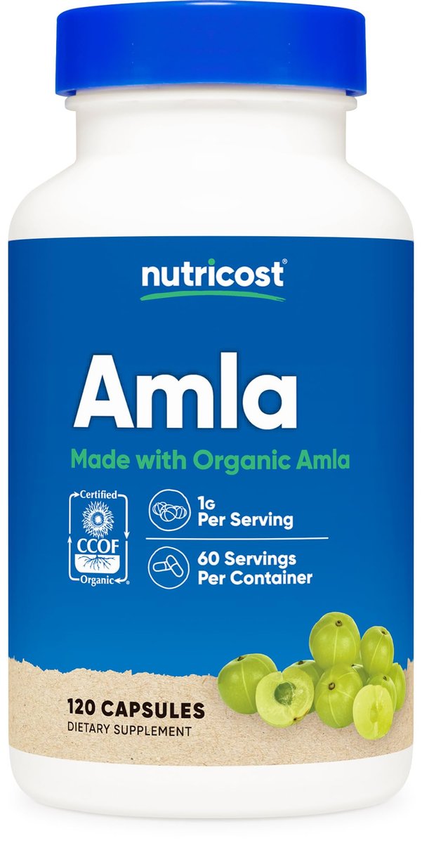 Nutricost Amla 1000mg, 120 Vegetarian – Organic & Non-GMO: CCOF certified organic, ensuring no synthetic – Image 1