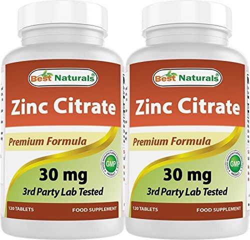 Best Naturals Zinc 30mg Supplements (as Zinc Citrate) - Zinc Vitamins for Adults Immune Support - 120 Tablets (120 Count (Pack of 2)) - görsel 1