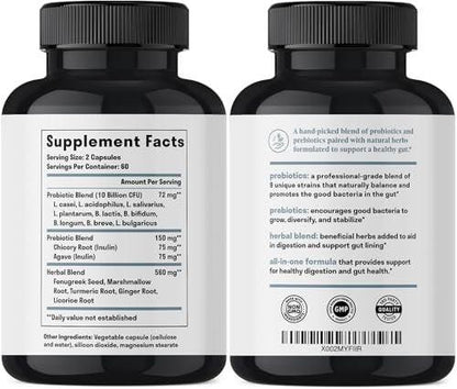 Nuven Naturals All-in-One Gut Health w/Probiotics, Prebiotics, Digestion-Supporting Herbs, and Adaptogens - Leaky Gut Repair Formula to Support Gut Lining, Aid in Digestion, and Promote Good Bacteria