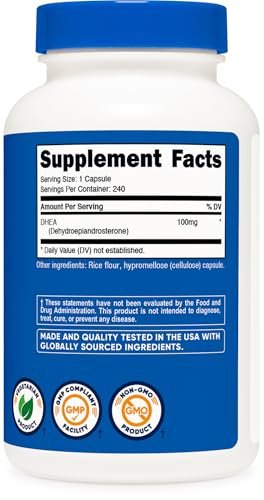 Nutricost DHEA 100mg, 240 Capsules - Gluten – Other Ingredients: Rice Flour, Hypromellose (capsule), Magnesium – Image 9