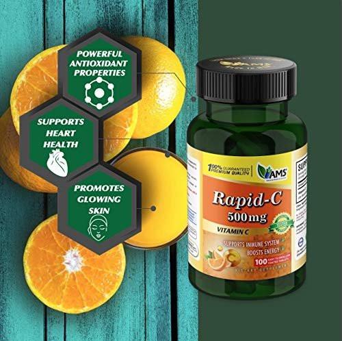 America Medic & Science Rapid-C 500mg Vitamin C Supplement (2 Pack of 100 Tablets) - Energy Booster, Daily Immune System Support, Antioxidant | Vegan, Non-GMO Coated Ascorbic Acid for Adult Men & Women - görsel 7