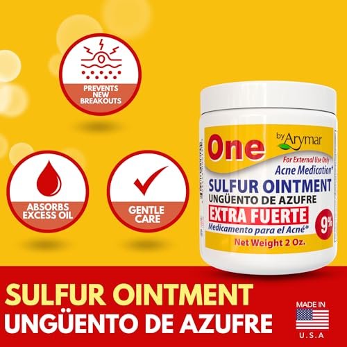 Arymar Sulfur Ointment 9% Acne Spot Formula for Face and Body: Maximum Strength Formula, Helps Dry Pimples, Blackheads, and Clogged Pores, Intensive Strength Skin Maintenance Ointment, 2 oz