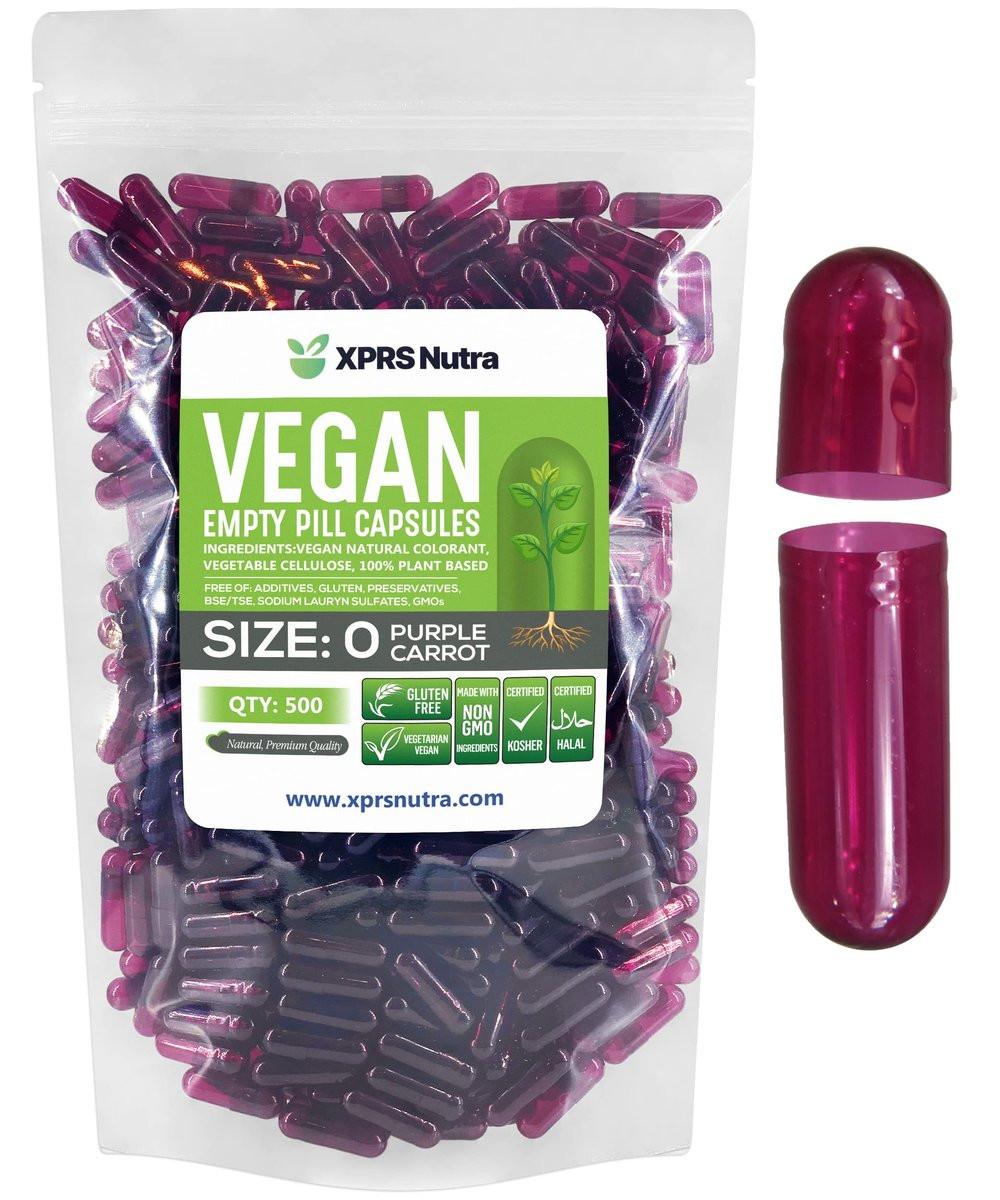 XPRS Nutra Size 0 Empty Capsules - 500 Count Empty Vegan Capsules - Vegetarian Pills - DIY Vegetable Capsule Filling - Veggie Pill Caps for Do-It-Yourself Supplements (Purple Carrot) - görsel 1