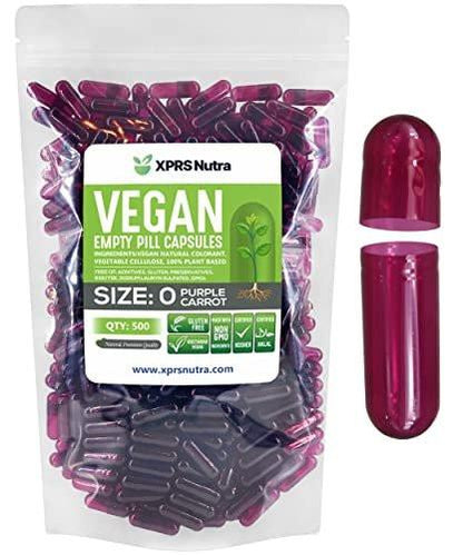 XPRS Nutra Size 0 Empty Capsules - 500 Count Empty Vegan Capsules - Vegetarian Pills - DIY Vegetable Capsule Filling - Veggie Pill Caps for Do-It-Yourself Supplements (Purple Carrot)