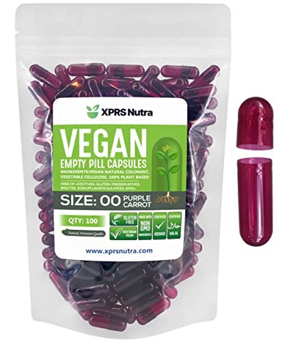 XPRS Nutra Size 00 Empty Capsules - 100 Count Empty Vegan Capsules - Vegetarian Empty Pills - DIY Vegetable Capsule Filling- Veggie Pill Caps (Purple Carrot) - görsel 2