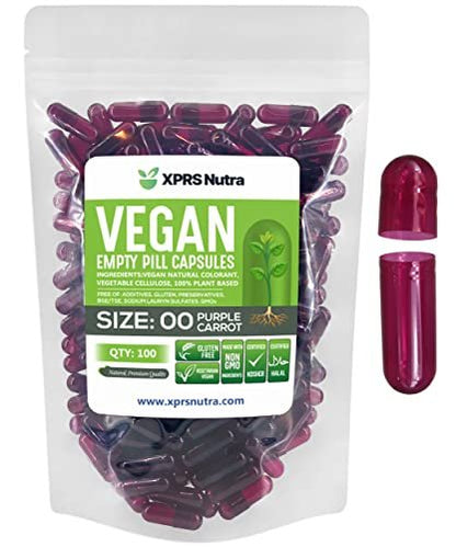 XPRS Nutra Size 00 Empty Capsules - 100 Count Empty Vegan Capsules - Vegetarian Empty Pills - DIY Vegetable Capsule Filling- Veggie Pill Caps (Purple Carrot)