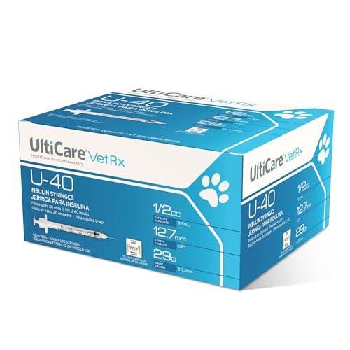 UltiCare VetRx U-40 Pet Insulin Syringes, Comfortable and Accurate Dosing of Insulin for Pets, Compatible with Any U-40 Strength Insulin, Size: 1/2cc, 29G x ½’’, with Half Unit Markings, 100 ct Box - görsel 10