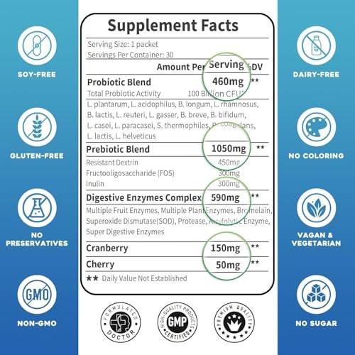 Probiotics for Women & Men - 100 Billion Plus Digestive Enzymes & Prebiotics, Highest Potency 3-in-1 Complete Probiotics for Digestive Health, Immune Support - görsel 8