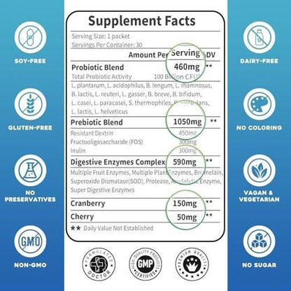 Probiotics for Women & Men - 100 Billion Plus Digestive Enzymes & Prebiotics, Highest Potency 3-in-1 Complete Probiotics for Digestive Health, Immune Support