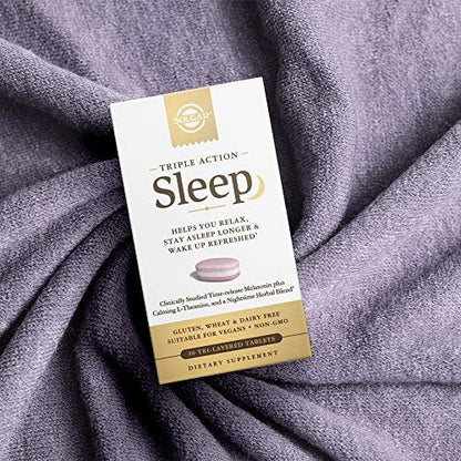 Solgar Triple Action Sleep, 60 Tri-Layer Tablets - Time-Release Melatonin & L-Theanine Plus Herbal Blend - Helps You Relax, Fall Asleep Fast & Stay Asleep Longer - Non-GMO, Gluten Free - 60 Servings