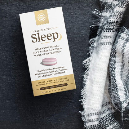 Solgar Triple Action Sleep, 60 Tri-Layer Tablets - Time-Release Melatonin & L-Theanine Plus Herbal Blend - Helps You Relax, Fall Asleep Fast & Stay Asleep Longer - Non-GMO, Gluten Free - 60 Servings