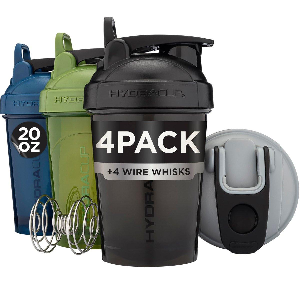 Hydra Cup - 4 PACK - Small 20 oz Shaker Bottles for Protein Shakes, Protein Shaker Bottle with Whisk, BPA Free Shaker Cups, Leak Proof Mini Shaker Bottle (OG Sport Mix) - görsel 1