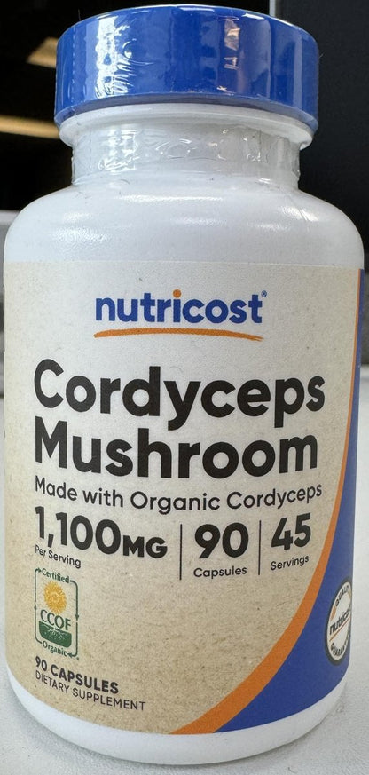 Nutricost Cordyceps Mushroom Capsules 1100mg, 45 Serv - CCOF Certified Made with Organic, Vegetarian, Gluten Free, 550mg Per Capsule (90 Capsules)