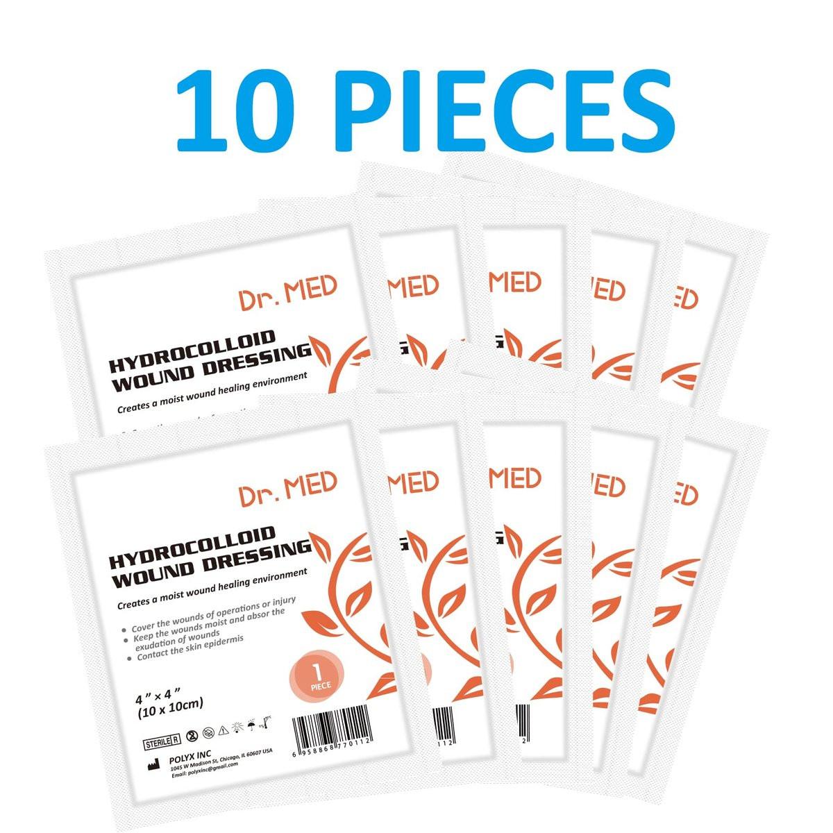 Dr. Med Hydrocolloid Wound Dressing 4"x4"-10 Pack/Box, Waterproof Adhesive Bordered Bandage, for Light Exudate, Abrasions, Pressure Ulcer, Bed Sore, Superficial Wound Care - görsel 10