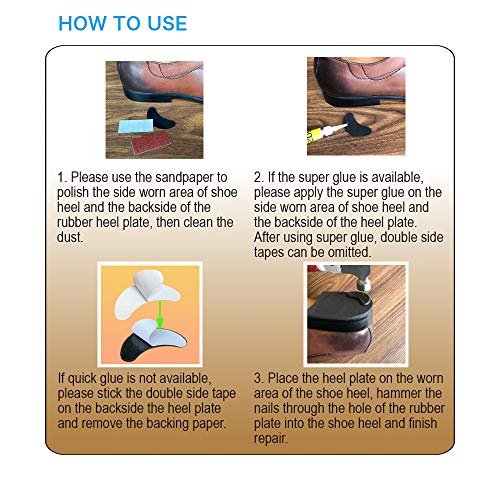 Unikstep 6 Pairs Shoe Heel Plate Tap, Shoe Heel Side Worn Repair Rubber Patch, Replacement Kit - görsel 2