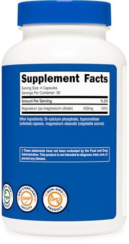 Nutricost Magnesium Citrate 420mg, 120 Veggie Capsules - 30 Servings, Gluten Free, Non-GMO Supplement - görsel 9
