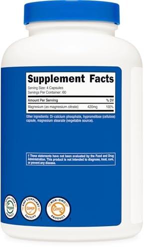 Nutricost Magnesium Citrate 420mg, 240 Veggie Capsules - 60 Servings, Gluten Free, Non-GMO, Vegetarian Friendly - görsel 4