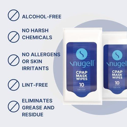 Snugell Unscented Travel CPAP Mask Wipes – 12 Packs 10 Sheets Each – 100% Soft Cotton – Skin-Safe with Aloe Vera – Lint and Alcohol Free – Perfect On-the-Go Cleaning & Sanitizing CPAP Masks and Devices