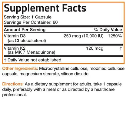 Bronson Vitamin K2 (MK7) with D3 Extra – 250 Capsules per Bottle: A generous 250-count supply ensures you have a – Image 6