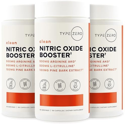 Type Zero Nitric Oxide 6X Booster, 150 Veggie Capsules - Natural Supplement - Beetroot, Arginine AKG, Citrulline, Pine Bark, Garlic & VIT C