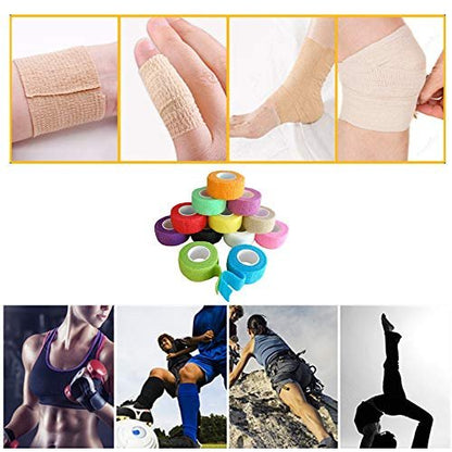 Erewa 12 Pack Self Adhesive Wrap Bandage - Vet Wrap for Pets, Stretch Self-Adherent Cohesive Tape Breathable Athletic Tape Rolls (1 Inches x 5 Yards Each, 12 Colors)