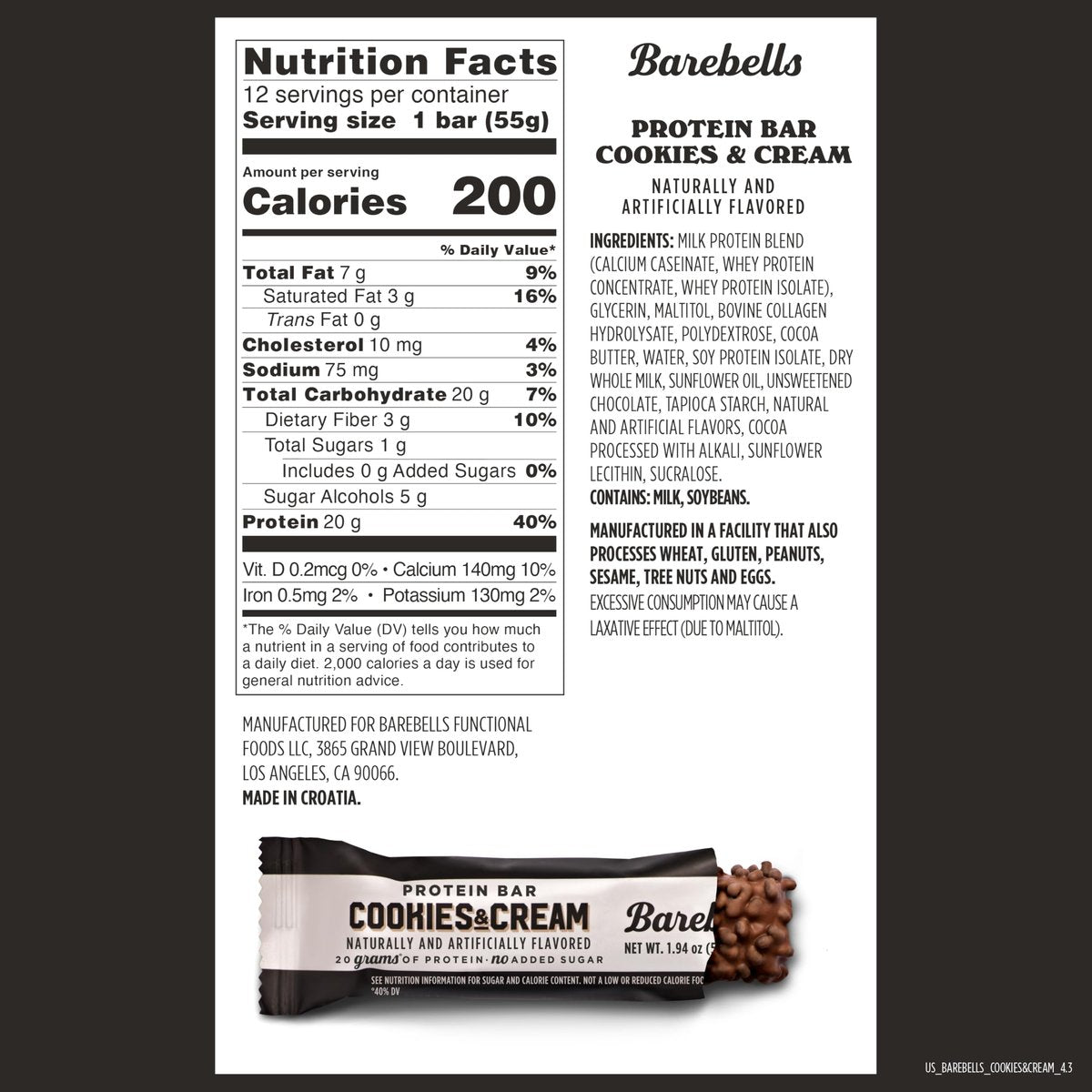 Barebells Protein Bars Cookies & Cream - 12 – Delicious Taste: Cookies & Cream flavor with a chocolate coating – Image 3