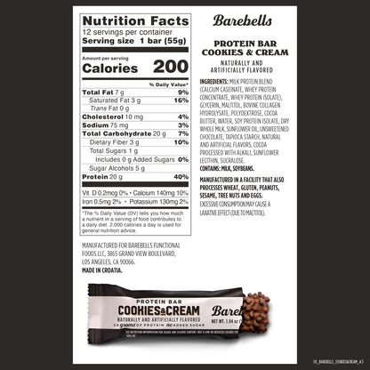 Barebells Protein Bars Cookies & Cream - 12 – High Protein Content: Each bar contains 20g of protein to help – Image 1