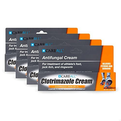 CareAll Clotrimazole Antifungal Cream 1% USP 1.0 oz. (4 Pack) – Cures Most Athlete’s Foot, Jock Itch and Ringworm