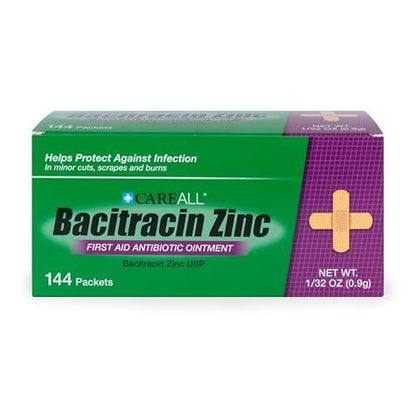 CareAll Bacitracin Antibiotic Zinc Ointment (144 Pack), 0.9gr Foil Packet. First Aid Ointment That Prevents Infections for Minor Cuts, Scrapes and Burns