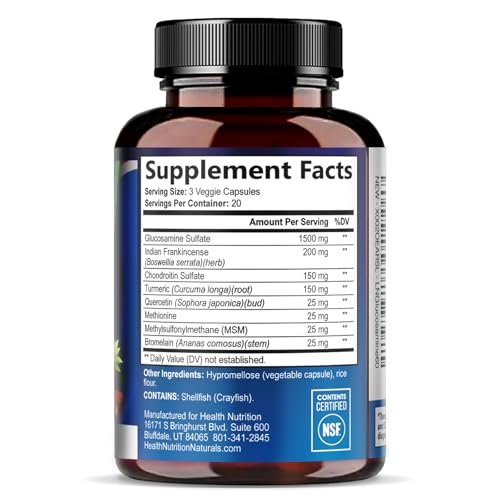 Glucosamine Chondroitin MSM Complex - 3X Strength Joint Support Supplement with Glucosamine Sulfate, Turmeric, Boswellia - For Cartilage, Mobility & Flexibility - Bottled in USA - 60 Capsules - görsel 8