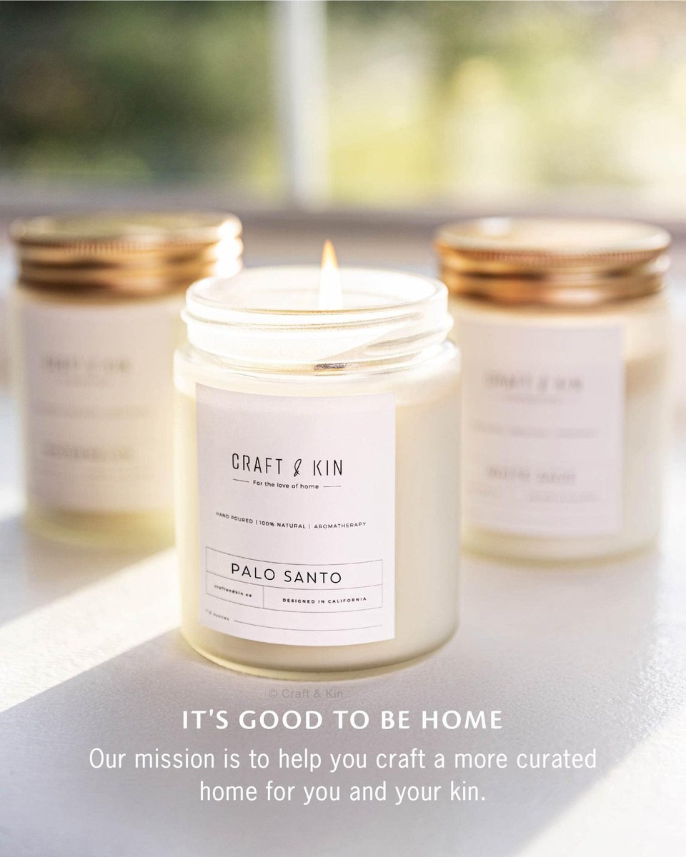 Craft & Kin Palo Santo Scented Candle | 8 Oz – Natural Soy Wax: Made from 100% natural soy wax, this candle burns – Image 1